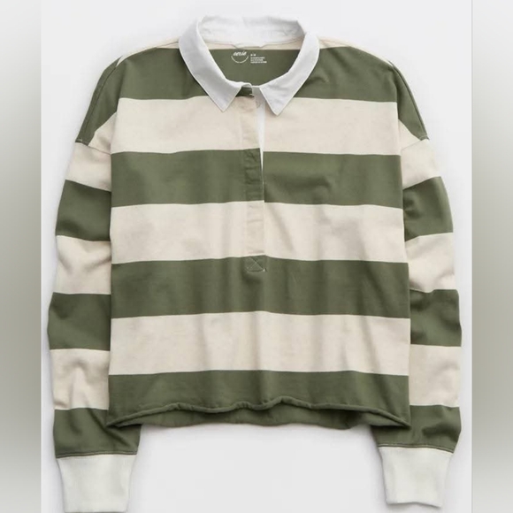 aerie Tops - AERIE Striped Green And White Woman's Sweatshirt